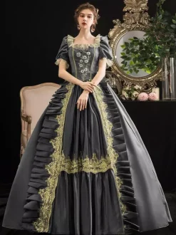 Déguisement Robe De Soirée Médiéval Princesse Robes Gris Costumes Rétro Femmes Dentelle Floral Marie Antoinette Costume Robe Déguisements Halloween