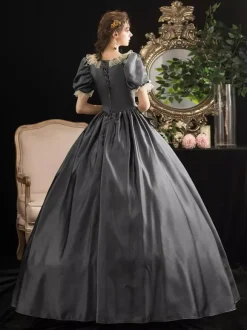 Déguisement Robe De Soirée Médiéval Princesse Robes Gris Costumes Rétro Femmes Dentelle Floral Marie Antoinette Costume Robe Déguisements Halloween