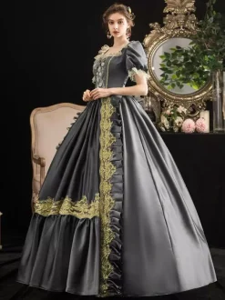 Déguisement Robe De Soirée Médiéval Princesse Robes Gris Costumes Rétro Femmes Dentelle Floral Marie Antoinette Costume Robe Déguisements Halloween