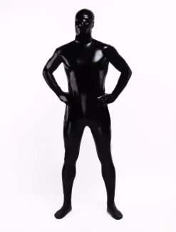Déguisements Halloween Costume Zentai Noir brillant métallisé unisexe 2026 Bodysuit pleine