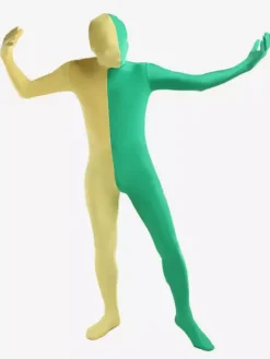 Déguisements Halloween multicolore zentai costumes jaune lycra spandex deux tons costumes complets du corps