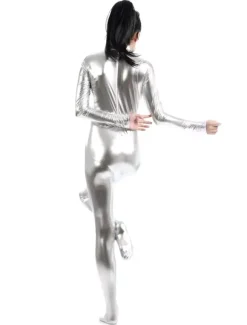 Déguisements Halloween Zentai Métallique Brillant Argent Catsuit Costume