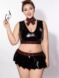 Déguisement sexy grande taille d'écolière pour femme mini-jupe et haut tenue d'Halloween