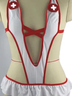 Déguisement Sexy Infirmière Costumes Sexy Femmes Déguisements Sexy Halloween Ensembles body Moulant à Col Revers à Col Décolleté à Lacets Bicolores
