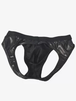 Déguisements Sexy Costumes Homme Culottes Creusants en Cuir Synthétique Unicolore Moulants Elastique Sous-vêtements Taille Bas Noir