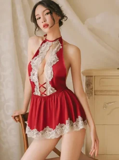 Déguisements Sexy Costumes Servante Femme Ensembles en Dentelles Top Taille Haute Volants avec Jupe