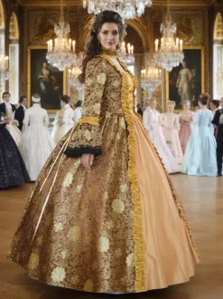 Déguisement Vintage Robe Noire Gothique Rétro Soirée costumes Marie-Antoinette Imprimé