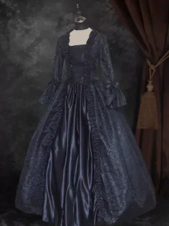 Déguisement Vintage Robe Noire Gothique Soirée Costume Marie-Antoinette À Lacets XVIIIe Siècle
