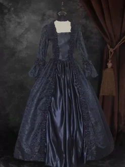 Déguisement Vintage Robe Noire Gothique Soirée Costume Marie-Antoinette À Lacets XVIIIe Siècle