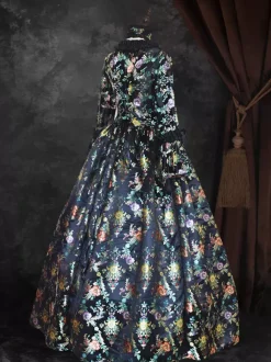 Déguisement Vintage Robe Noire Gothique Soirée Costume Marie Antoinette Col Carré 18ème Siècle