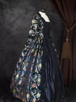 Déguisement Vintage Robe Noire Gothique Soirée Costume Marie Antoinette Col Carré 18ème Siècle