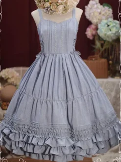Douce Lolita JSK Robe Lacet Ruffle Cotton Lolita Robe Chasuble Jupes Déguisements Halloween