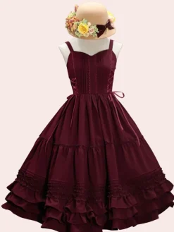 Douce Lolita JSK Robe Lacet Ruffle Cotton Lolita Robe Chasuble Jupes Déguisements Halloween