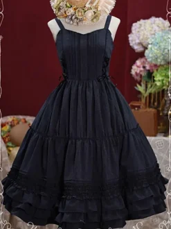 Douce Lolita JSK Robe Lacet Ruffle Cotton Lolita Robe Chasuble Jupes Déguisements Halloween
