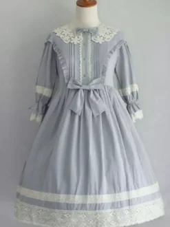 Douce Lolita OP Robe Noir Manche Mi-Longue à Volants Lolita Robes une pièce Déguisements Halloween