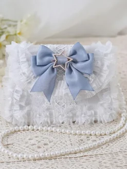 Douce Lolita Sac Blanc N艙ud Bleu Pu Cuir Embellissement Accessoires Lolita