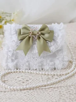 Douce Lolita Sac Blanc N艙ud Bleu Pu Cuir Embellissement Accessoires Lolita