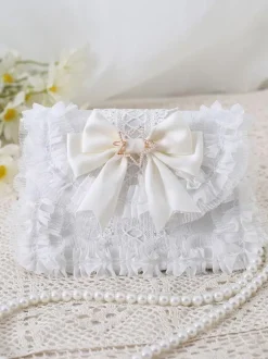 Douce Lolita Sac Blanc N艙ud Bleu Pu Cuir Embellissement Accessoires Lolita