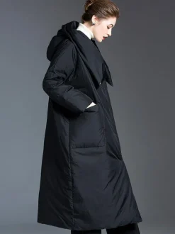 Doudoune Femme Long Manteau Noir En Duvet De Canard Hiver Chaud Veste