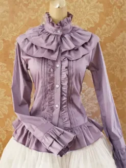 Doux coton Lolita Blouse manches longues volants Stand col Déguisements Halloween