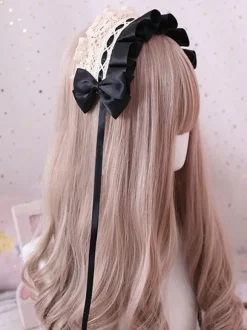 Doux Lolita Coiffe Dentelle Bow Lolita Bandeau Déguisements Halloween