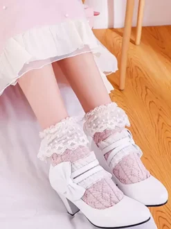 Doux Lolita Chaussures Arcs Synthétique Cuir Prisme Talon Lolita Pompes Déguisements Halloween