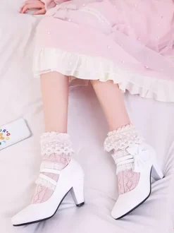 Doux Lolita Chaussures Arcs Synthétique Cuir Prisme Talon Lolita Pompes Déguisements Halloween