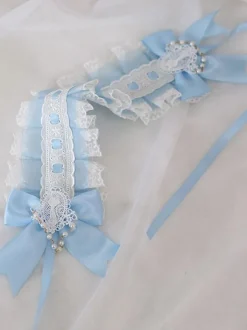 Doux Lolita Coiffe Bleu Dentelle Bows Dentelle Bandeau Couvre-chef Lolita Accessoires cheveux Déguisements Halloween
