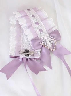 Doux Lolita Coiffe Bleu Dentelle Bows Dentelle Bandeau Couvre-chef Lolita Accessoires cheveux Déguisements Halloween