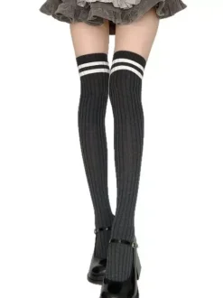 Doux Lolita Stocking deux chaussettes hautes de coton de rayure de tonalité Déguisements Halloween