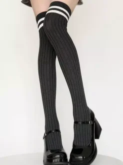 Doux Lolita Stocking deux chaussettes hautes de coton de rayure de tonalité Déguisements Halloween