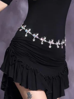 Eblouissant costume de danse orientale de rhinestone argent color-block Danseuse orientale Performance Déguisements Halloween