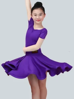 Eblouissant costume de danse latine en lycra elasthanne unicolore Robe Déguisements Halloween