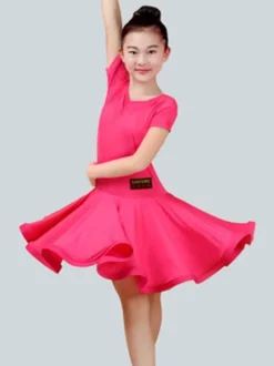 Eblouissant costume de danse latine en lycra elasthanne unicolore Robe Déguisements Halloween