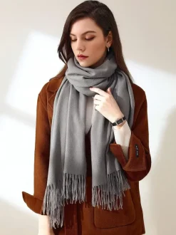 Echarpes Femme Hiver Unicolore avec Franges
