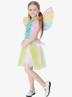 Enfant Cadeau Noël Costume Ange Arc-en-pétale Robe Fille Halloween Robe De Princesse Fille Déguisement Baptême