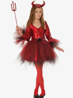 Enfants Halloween Costumes Diables Rouges Polyester Robe Chapeaux Filles Cosplay Costume Ensemble Complet Cadeau Noël