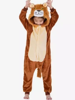 Enfants Cadeaux Noël Lion Kigurumi Carnaval Pyjamas Flanelle Hiver Vêtements De Nuit Mascotte Animal Déguisement Halloween Costume Carnaval