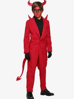 Enfants Halloween Costumes Diable Rouge Polyester Top Chapeaux Garçons Cosplay Costume Ensemble Complet