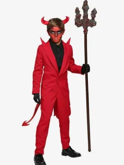 Enfants Halloween Costumes Diable Rouge Polyester Top Chapeaux Garçons Cosplay Costume Ensemble Complet