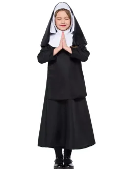 Enfants Nun Costume Déguisements Halloween Noire Robes Ensemble Robe de Princesse Fille