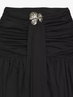 Ensemble 2 pièces : haut court asymétrique à boucle métallique et jupe longue froncée