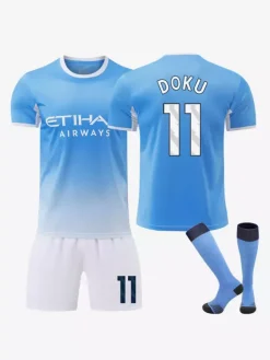Ensemble 3 pièces : Maillot domicile bleu de Manchester City 26/27 maillot n° 9 Haaland n° 47 Foden n° 10 Cherki