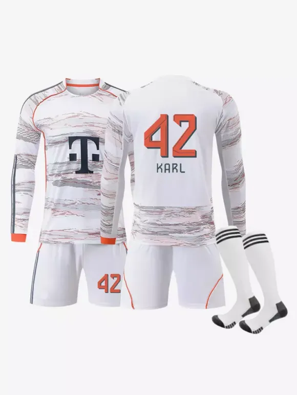 Ensemble 3 pièces blanc personnalisé à manches longues pour adultes et enfants (25/26) n° 10 Musiala n° 17 Olise Football Club