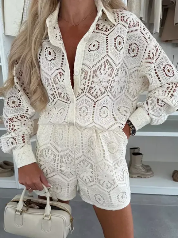 Ensemble 2 pièces chemise à manches longues et short en dentelle 2026