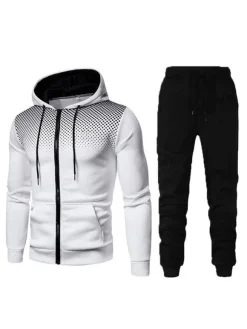 Ensemble 2 pièces de vêtements de sport pour hommes imprimé à manches longues à capuche blanc tenue de sport