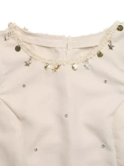 Ensemble 2 pièces en lin pour femme : débardeur sans manches à bordure d'étoiles perlées et short à taille élastique