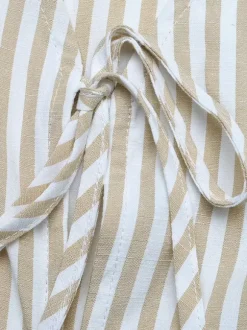 Ensemble 2 pièces en lin pour femme : gilet rayé sans manches à col en V et n艙ud sur le devant pantalon large