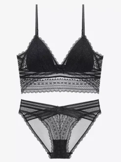 Ensemble 2 Pièces Lingerie Femme Soutien-gorge Et Culotte Sous-vêtements En Dentelle