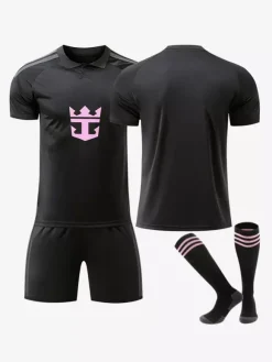 Ensemble 4 pièces personnalisé noir à manches courtes 26/27 Football Club pour adultes et enfants